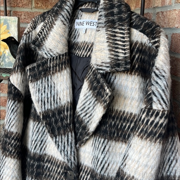 Nine West Women's Black/Brown and White Plaid Coat - Picture 13 of 15